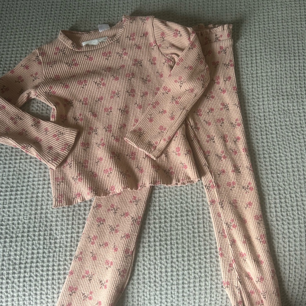 Zara Pink Floral Ribbed Matching Set